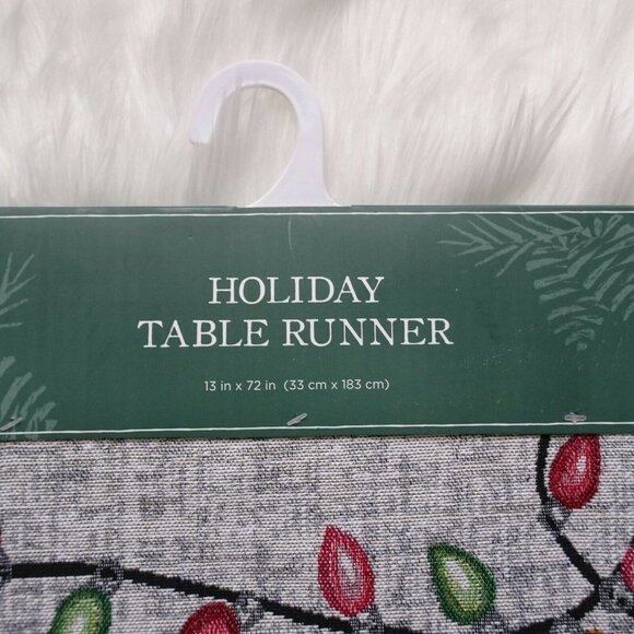 New Holiday Table Runner Christmas Lights Bulbs Merry & Bright Gray Multi Color - Picture 9 of 10